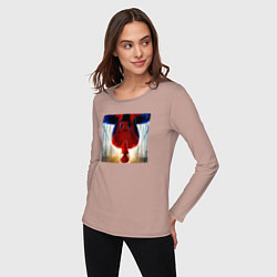 Лонгслив хлопковый женский Новый человек паук, цвет: пыльно-розовый — фото 2