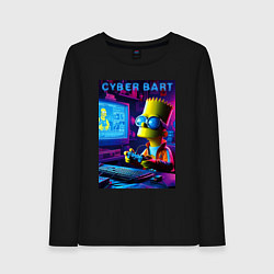 Лонгслив хлопковый женский Cyber Bart is an avid gamer, цвет: черный