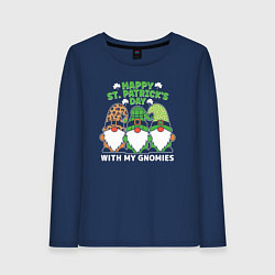 Лонгслив хлопковый женский Happy St Patricks day - dwarves, цвет: тёмно-синий