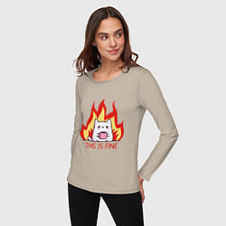 Лонгслив хлопковый женский Cat - this is fine, цвет: миндальный — фото 2