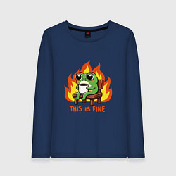 Лонгслив хлопковый женский Frog - this is fine, цвет: тёмно-синий