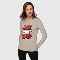 Лонгслив хлопковый женский Just dont stop, цвет: миндальный — фото 2