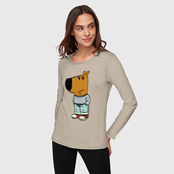 Лонгслив хлопковый женский Capybara - chill guy meme, цвет: миндальный — фото 2