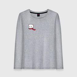 Лонгслив хлопковый женский Милый белый котик в шарфике для пары, цвет: меланж