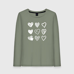 Лонгслив хлопковый женский Hearts love hand draw, цвет: авокадо