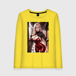 Лонгслив хлопковый женский Девушка в коридоре, цвет: желтый