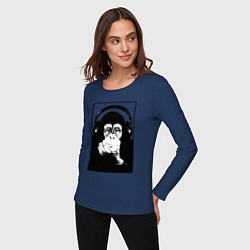 Лонгслив хлопковый женский Monkey in the headphones, цвет: тёмно-синий — фото 2
