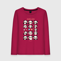 Лонгслив хлопковый женский Панда и сердечки, цвет: маджента