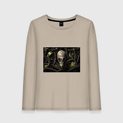 Лонгслив хлопковый женский Авто рожденные в СССР, цвет: миндальный