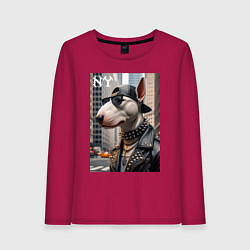 Лонгслив хлопковый женский Чувак бультерьер житель Нью-Йорка, цвет: маджента