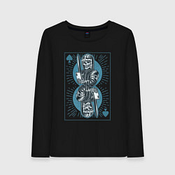 Лонгслив хлопковый женский Игральная карта со скелетом рыцарем, цвет: черный