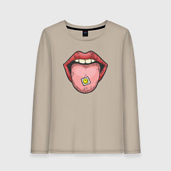 Лонгслив хлопковый женский Smiling lips, цвет: миндальный