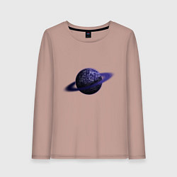 Лонгслив хлопковый женский Планета арт, синяя с кольцом, цвет: пыльно-розовый