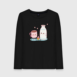 Лонгслив хлопковый женский Кофе с молоком, цвет: черный