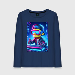 Лонгслив хлопковый женский Барт Симпсон - киберпанк, цвет: тёмно-синий