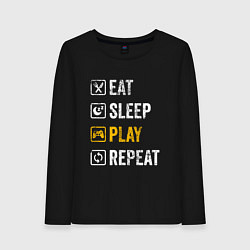 Лонгслив хлопковый женский Eat - sleep - play - repeat, цвет: черный