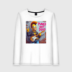 Лонгслив хлопковый женский Homer Simpson - punks not dead, цвет: белый