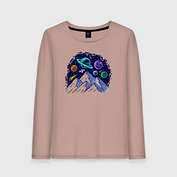 Лонгслив хлопковый женский Космос над горами, цвет: пыльно-розовый