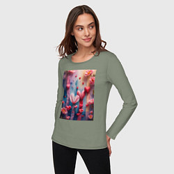 Лонгслив хлопковый женский Композиция из цветов и сердечек, цвет: авокадо — фото 2