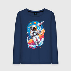 Лонгслив хлопковый женский Космонавт в небе, цвет: тёмно-синий
