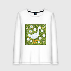 Лонгслив хлопковый женский Гусь в ромашках, цвет: белый