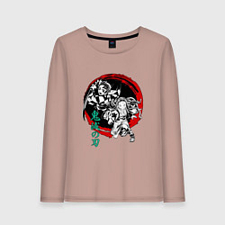 Лонгслив хлопковый женский Клинок рассекающий демонов Незуко и Тандзиро круг, цвет: пыльно-розовый