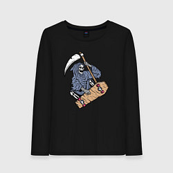 Лонгслив хлопковый женский Смерть на скейте, цвет: черный