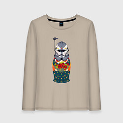 Лонгслив хлопковый женский Матрешка шлем штурмовика, цвет: миндальный