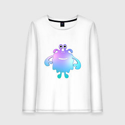 Лонгслив хлопковый женский Monster cartoon blue purple, цвет: белый