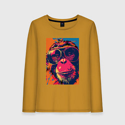 Лонгслив хлопковый женский Обезьяна в очках big pop art, цвет: горчичный