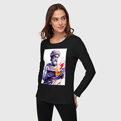 Лонгслив хлопковый женский Античная статуя и граффити, цвет: черный — фото 2