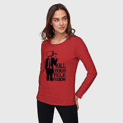Лонгслив хлопковый женский Убей свой телевизор, цвет: красный — фото 2