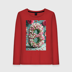 Лонгслив хлопковый женский Тюльпаны к 8 марта, цвет: красный