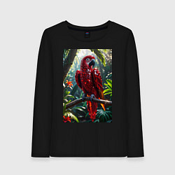 Лонгслив хлопковый женский Попугай из драгоценных камней, цвет: черный
