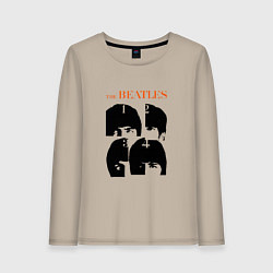 Лонгслив хлопковый женский Битлз черно белый, цвет: миндальный
