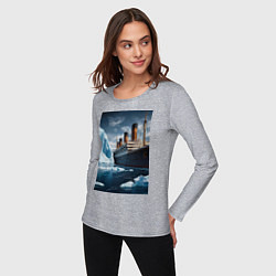Лонгслив хлопковый женский Титаник плывет среди айсбергов, цвет: меланж — фото 2