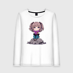 Лонгслив хлопковый женский Аниме тиби и книга, цвет: белый