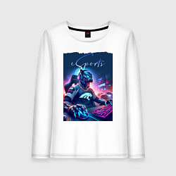 Лонгслив хлопковый женский Cyber panther is esports player - neon glow, цвет: белый