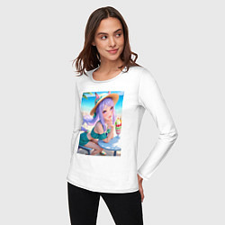 Лонгслив хлопковый женский Девушка-пони кушает мороженое, цвет: белый — фото 2