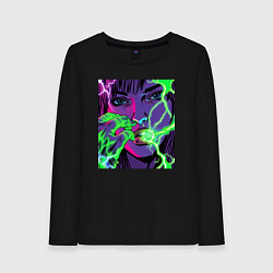 Лонгслив хлопковый женский Кислотные руки, цвет: черный