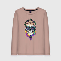 Лонгслив хлопковый женский The skull in flowers, цвет: пыльно-розовый