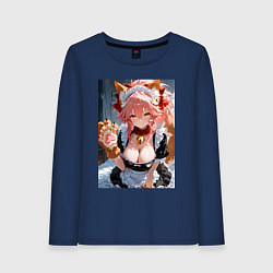 Лонгслив хлопковый женский Фейт Тамамо в костюме горничной с мягкими лапами, цвет: тёмно-синий