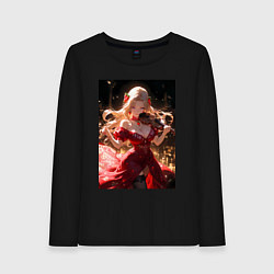 Лонгслив хлопковый женский Девушка в вечернем платье играет на скрипке, цвет: черный