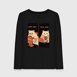 Лонгслив хлопковый женский Work hard rest hard cat, цвет: черный