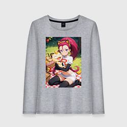 Лонгслив хлопковый женский Джесси и Мяут на пикнике, цвет: меланж