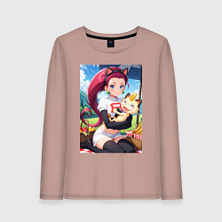 Лонгслив хлопковый женский Джесси и Мяут на пикнике, цвет: пыльно-розовый