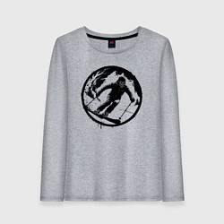 Лонгслив хлопковый женский Зомби на горных лыжах, цвет: меланж