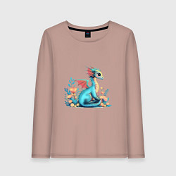 Лонгслив хлопковый женский Бирюзовый дракон, цвет: пыльно-розовый