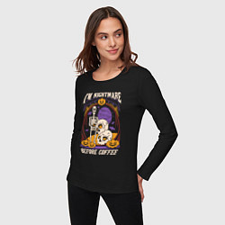 Лонгслив хлопковый женский Im nightmare before coffee, цвет: черный — фото 2