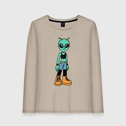 Лонгслив хлопковый женский Девочка инопланетянин, цвет: миндальный